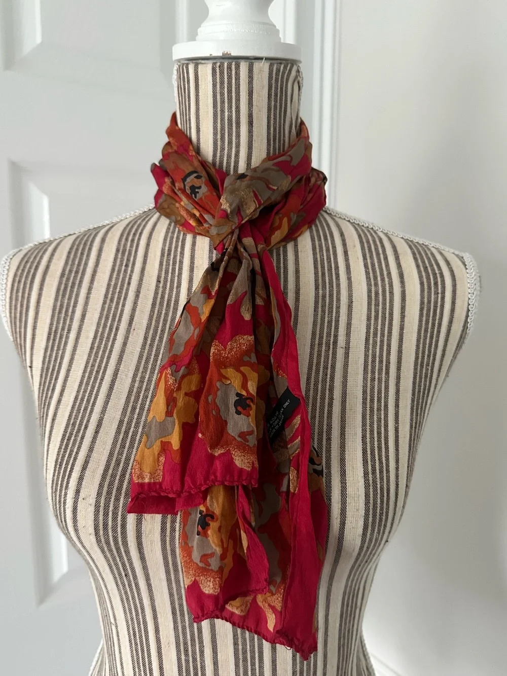 Harvé Benard 100% Silk Floral Scarf Pink Gold Vintage